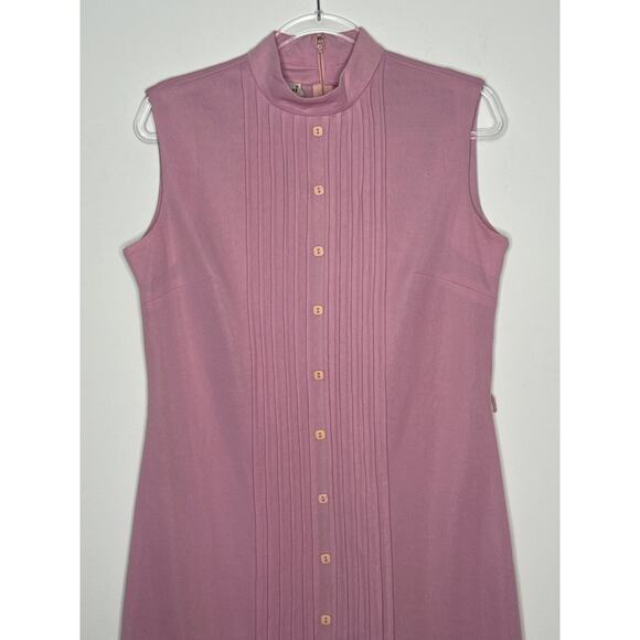 1960s Bleeker Street Pink Pintuck Mod Shift Dress high neck sleeveless medium - Picture 4 of 10